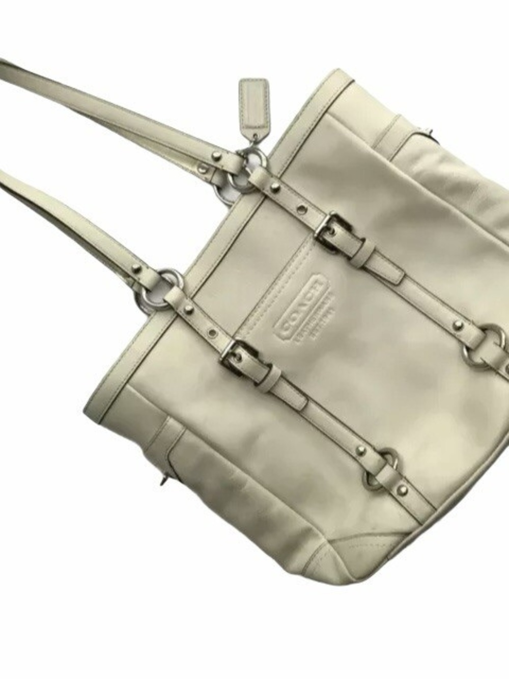 Coach Cream Leather Tote with Buckle Strap Accents - Picture 1 of 1